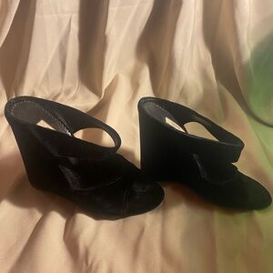 Black velvet Prada wedges